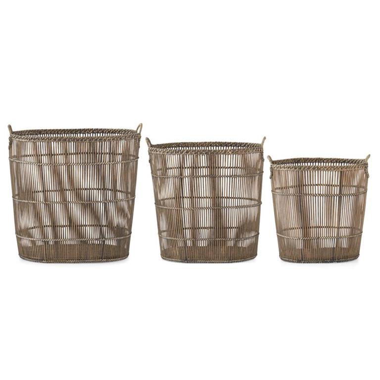 Metal Framed Rattan Slat Nesting Baskets - Medium