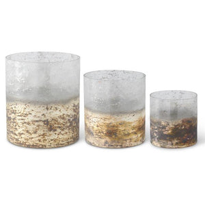 Textured Cream Tan & Gold Acid Washed Glass Cylinder Container- Medium