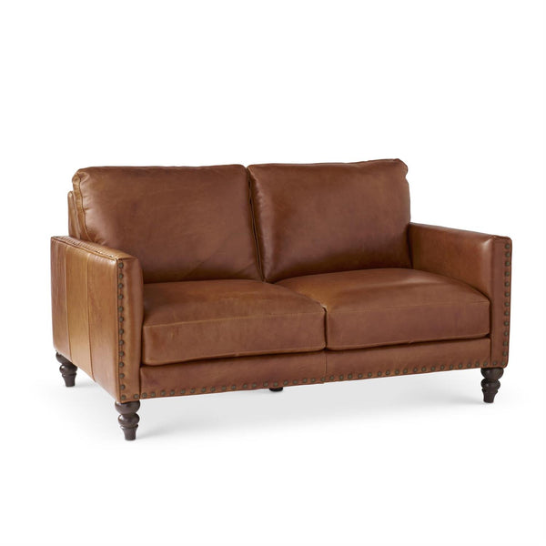 Red Brown Italian Leather Loveseat w/Nail Head Trim - Pick Up Only