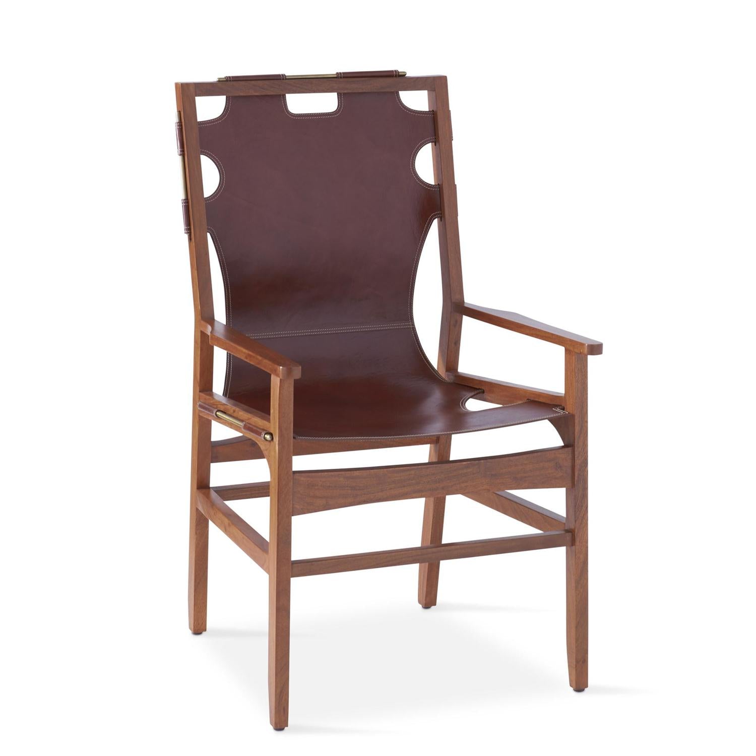 42 INCH LEATHER & ACACIA WOOD CHAIR - Pick Up Only