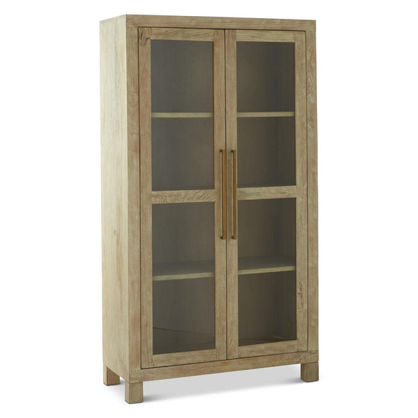 Whitewashed Blonde Wood Glass Cabinet- Pick Up Only