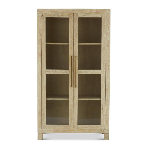 Whitewashed Blonde Wood Glass Cabinet- Pick Up Only