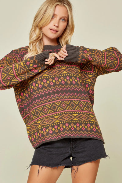 Savanna Jane Mock Neck Aztec Sweater