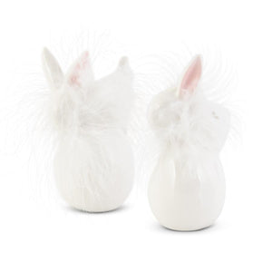 White Porcelain Feathered Bunnies On Eggs- 2 Styles