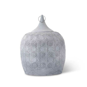 21.5" Round Gray Metal Moroccan Lantern w/Punched Mandala Pattern! Pick Up Only!