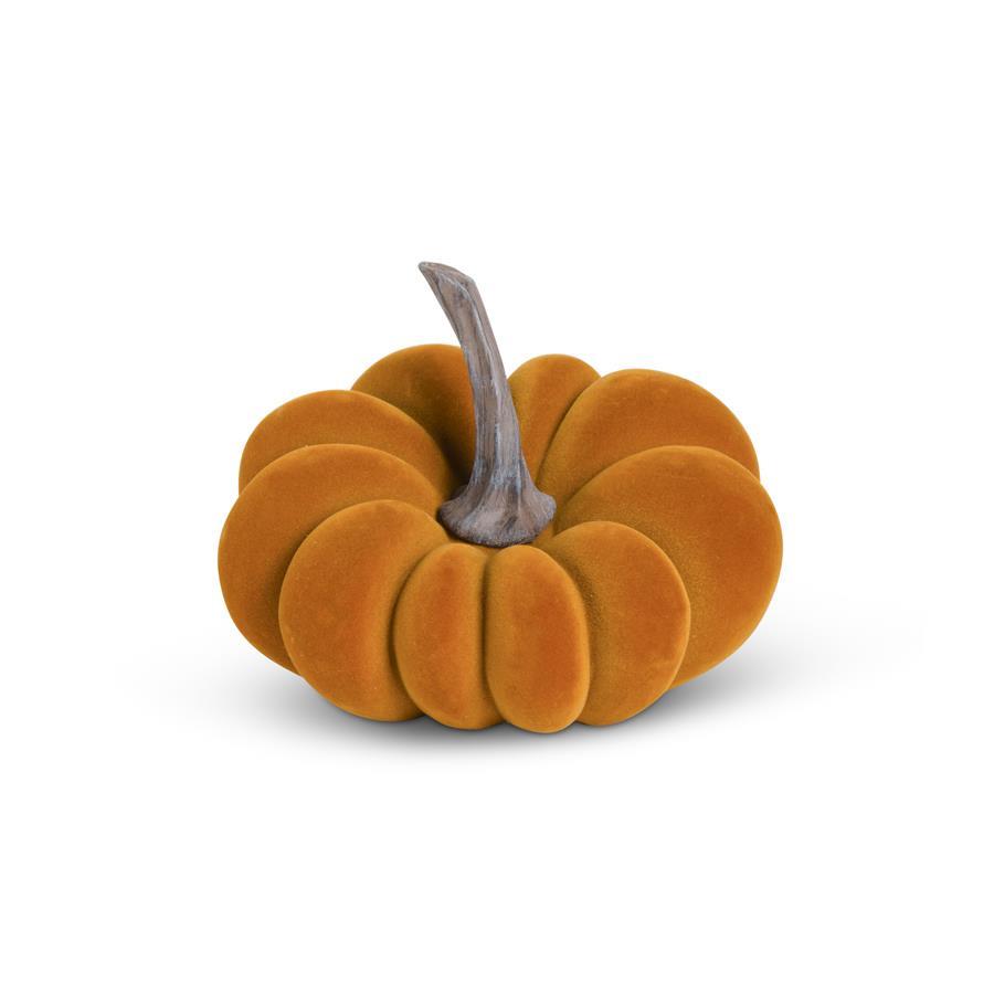 5" Orange Velvet Pumpkin w/ Dark Brown Stem