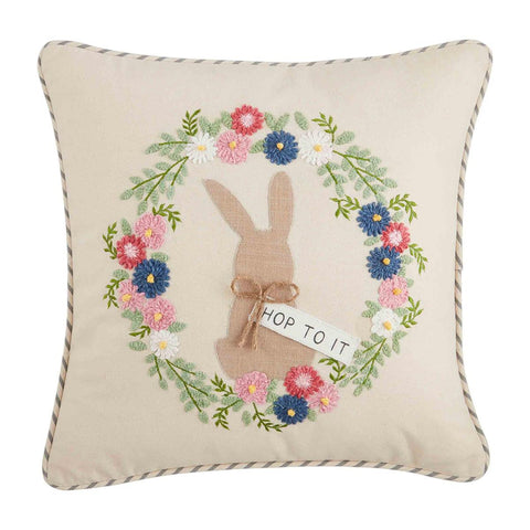 Hop Bunny Embroidery Pillow