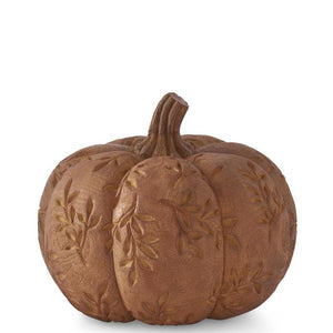 9" Carved Leaf Pattern Resin Pumpkin