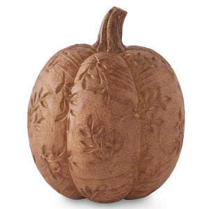 11.5" Tan Carved Leaf Patter Resin Pumpkin