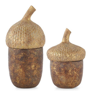 Gold & Bronze Textured Resin Acorn Lidded Containers - 8.25 Inches
