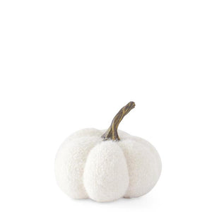 4.5" Fuzzy White Knit Pumpkin w/ Resin Stem