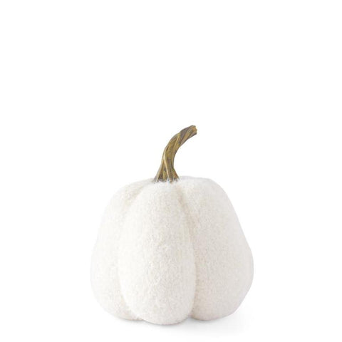 5.5" Fuzzy White Knit Pumpkin w/ Resin Stem