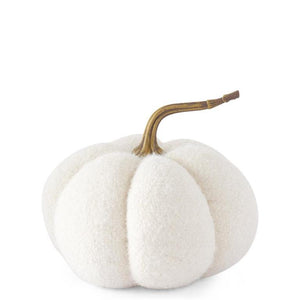 6.5" Fuzzy White Knit Pumpkin w/ Resin Stem