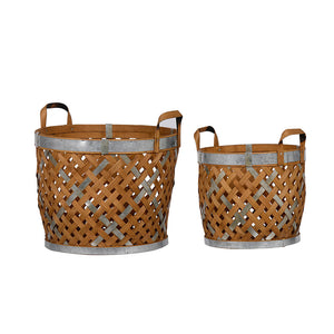 Wooden Woven Baskets Set of 2