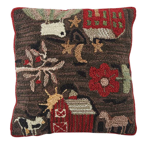 Farm Life Hooked Pillow- Poly Insert