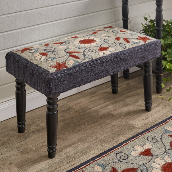 Gray Floral Hooked Bench- PICK UP ONLY