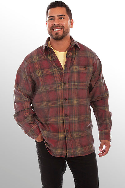 Scully Men's Red/Yellow Corduroy Plaid Shirt