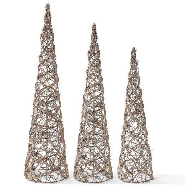 Glittered Rattan and Sisal Cone Trees - Large