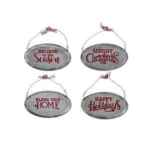 Assorted Galvanized Christmas Message Ornament - 4 styles