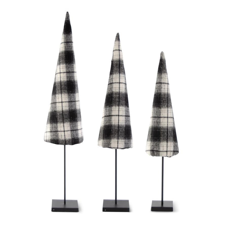 32 Inch Black & Cream Plaid Cone Trees on spindle