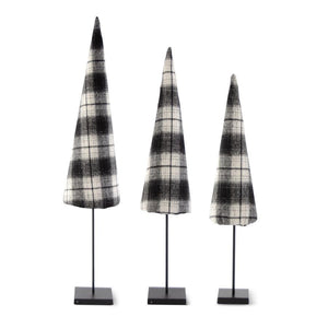 37 Inch Black & Cream Plaid Cone Trees on spindle
