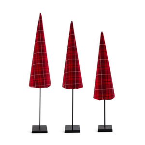 Red Black & white Plaid Cone Tree on spindle - 37 inches