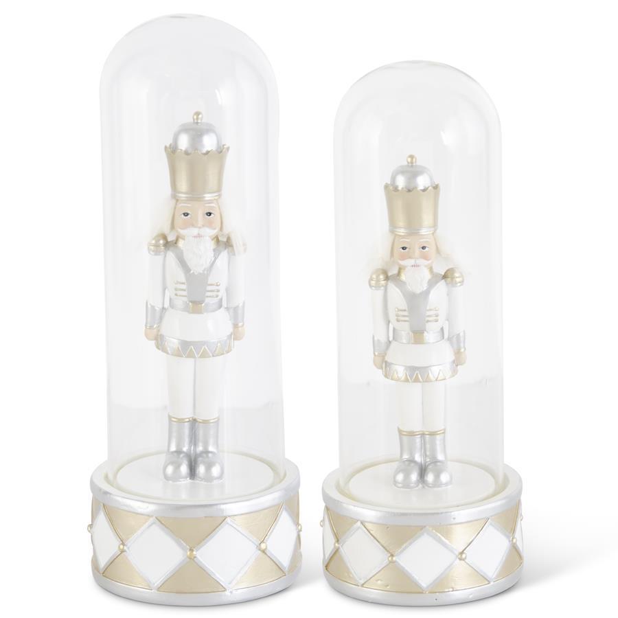 Silver & Gold Resin Soldiers Under Glass Domes - 12 Inch