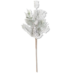 32.5 Inch Glittered Flocked Pine Stem with Lambs Ear