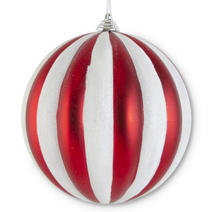 8 inch red & white glass ornament