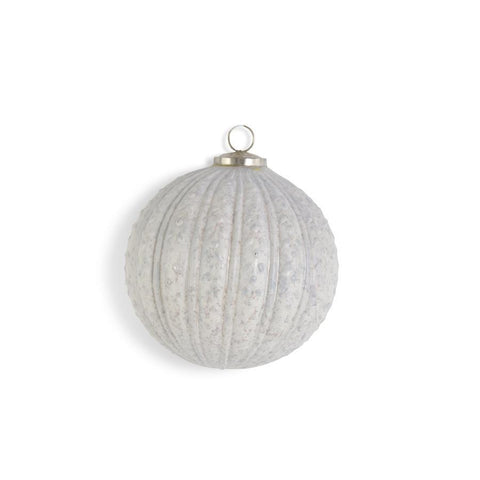 4 Inch Distressed White Glass Embossed Ball Ornament glass ornament