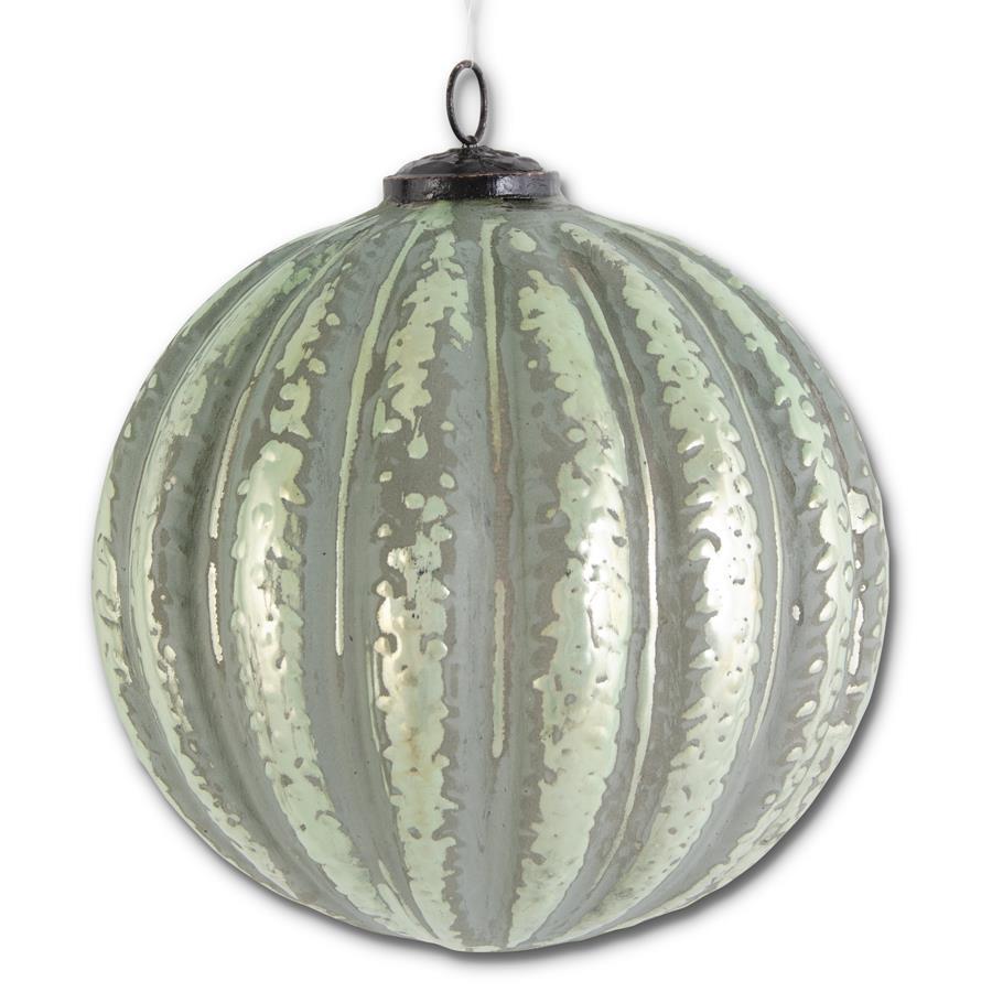 7.75 inch Distressed Green Glass Embossed Ball Ornament glass ornament