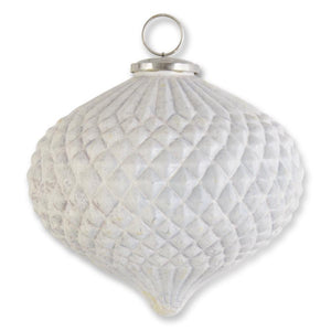 7.75 inch Onion Shaped white Glass Embossed Ball Ornament