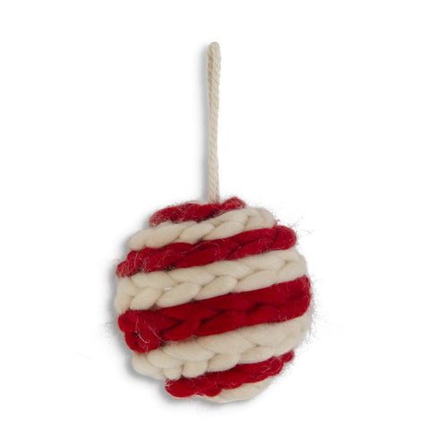 4.5 Inch Red & Cream Braided Yarn Ornament