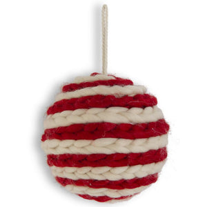 7 Inch Red & Cream Braided Yarn Ornament