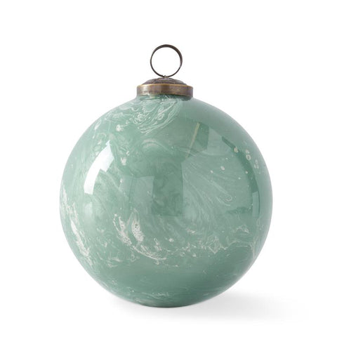 5 Inch Sage Green & White Marbled Glass Ornament