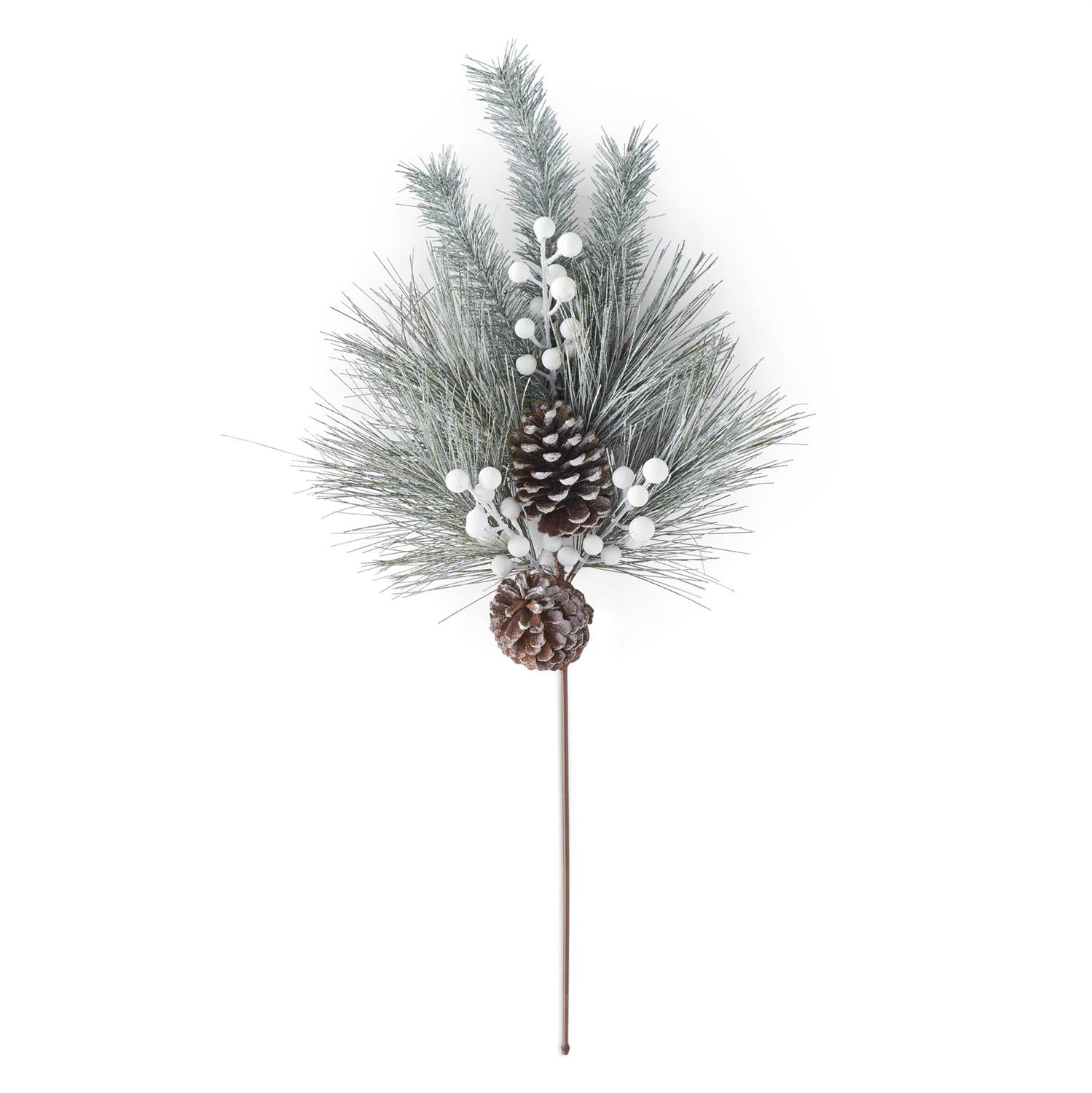 Frosted Long Needle Pine Branch w/Large Gray Pinecones