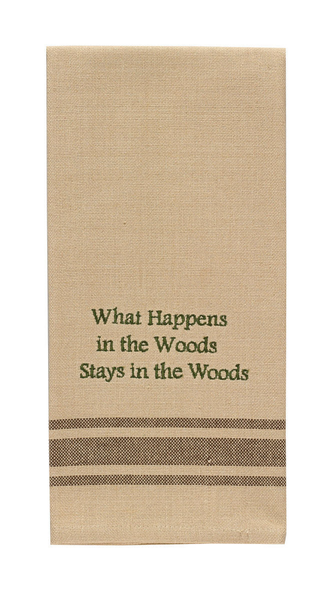What Happens In The Woods Dishtowel