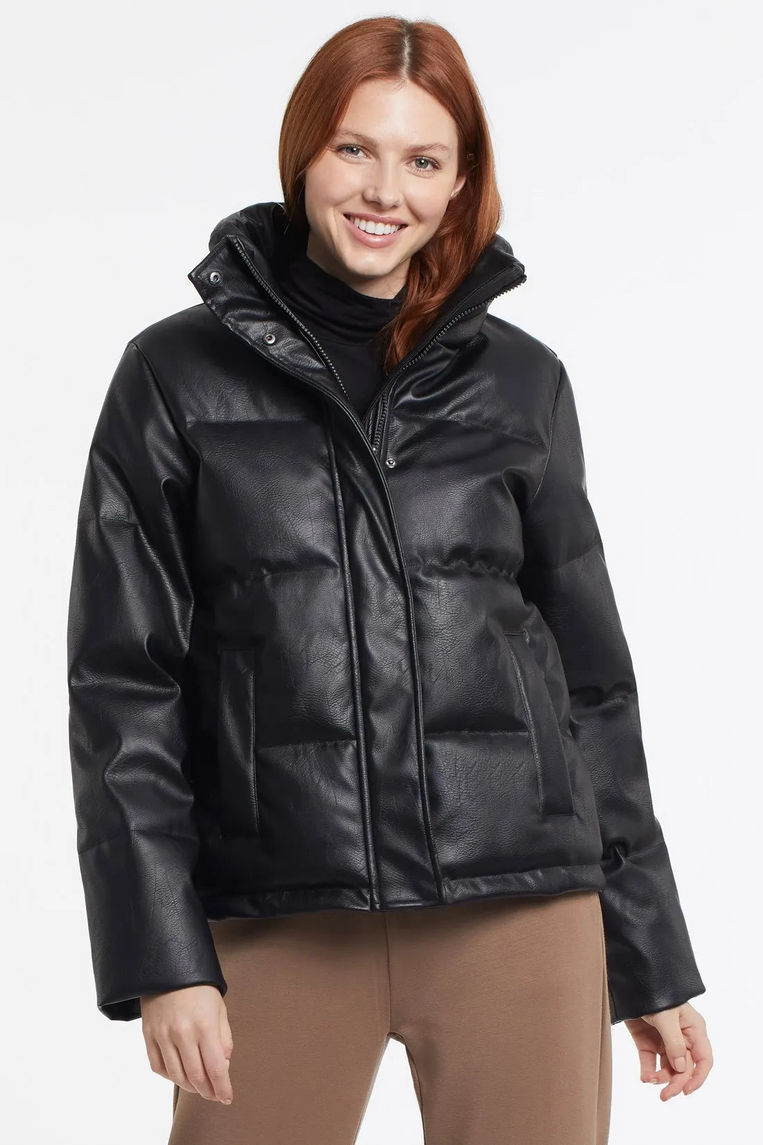 Leather Short Padded Coat Fleece Lined Parka Womens Winter Warm PU