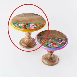 13" Hand Painted Wood Floral Cake Stand