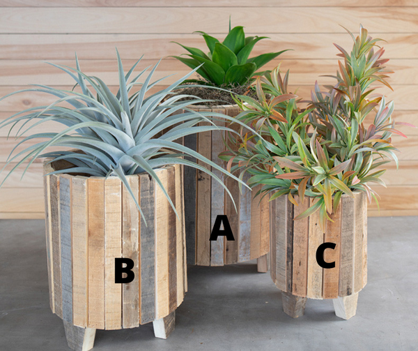 Natural Recycled Wood Round Planter - A