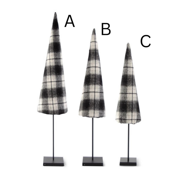 37 Inch Black & Cream Plaid Cone Trees on spindle