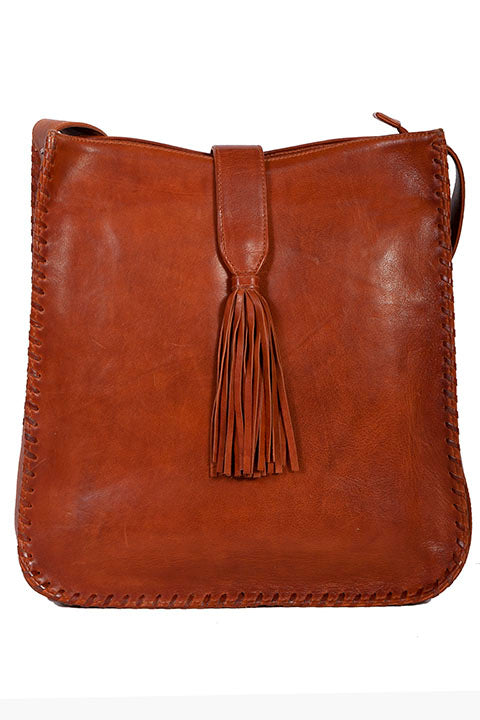 Scully Brown Leather Handbag with Whip Stitch!!-DROP SHIP