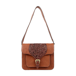 Scully Brown Leather Weaved Design Compact Handbag!!- DROP SHIP