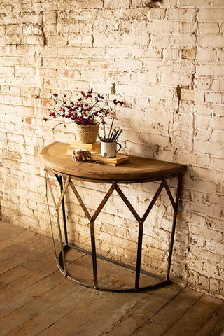 Metal Lune Table with wood top - pick up only