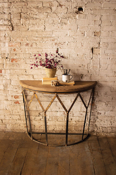 Metal Lune Table with wood top - pick up only