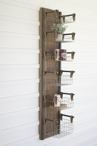Recycled Wood & Metal Wall Rack With Six Wire Storage Baskets ~Pick Up Only~