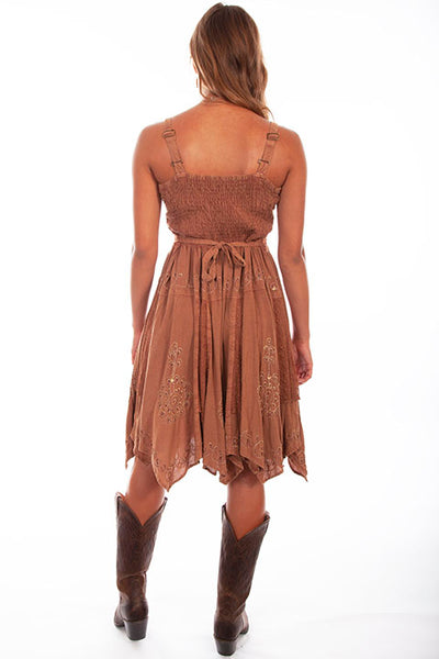 Scully Tan Lace Up Front Embroidered Dress!!- DROP SHIP