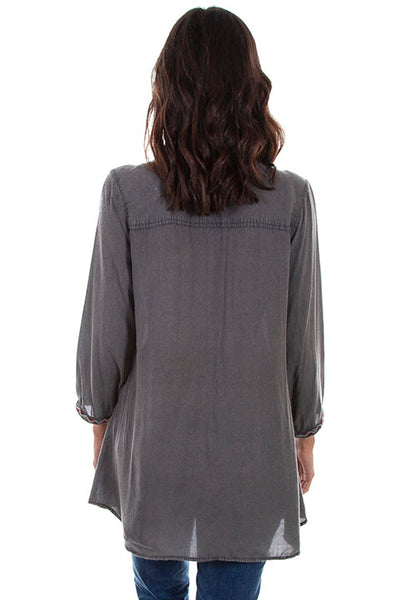 Scully Charcoal Embroidered Front Tunic!!-DROP SHIP