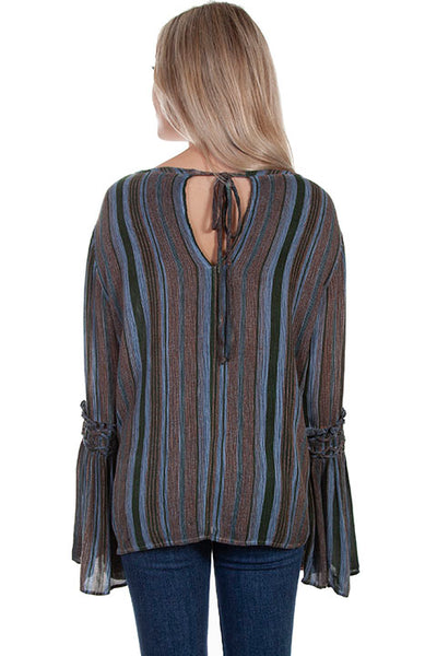 Scully Braided Bell Sleeve Tie Back Blouse!!- DROP SHIP
