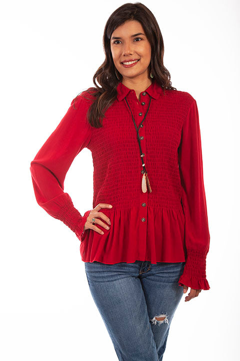 Scully Smocked Bodice Peplum Top!!- DROP SHIP